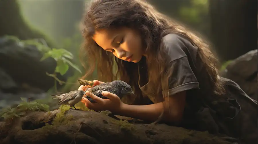 Young Girl Handling Bird 