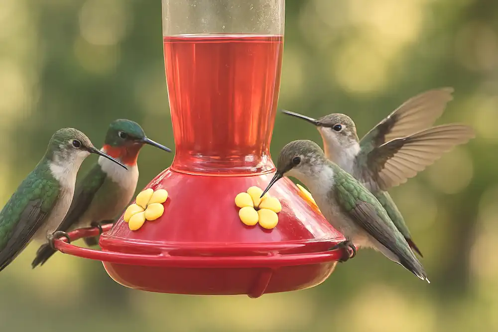 Hummingbirds at Red Feeder